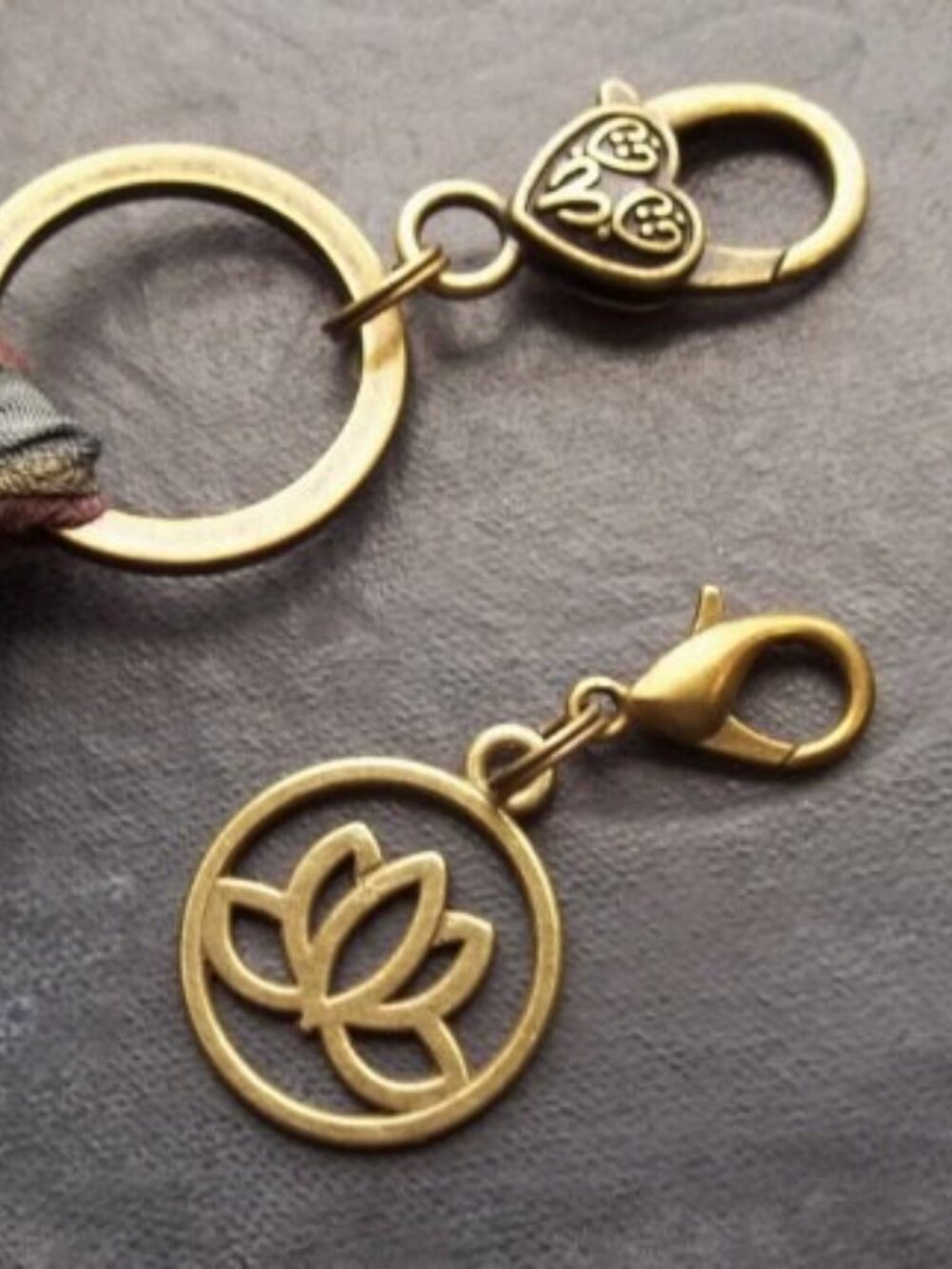 Boho Sari Silk Tassel Keychain Detachable Lotus Charm Recycled Fabric Charm - Picture 5 of 5